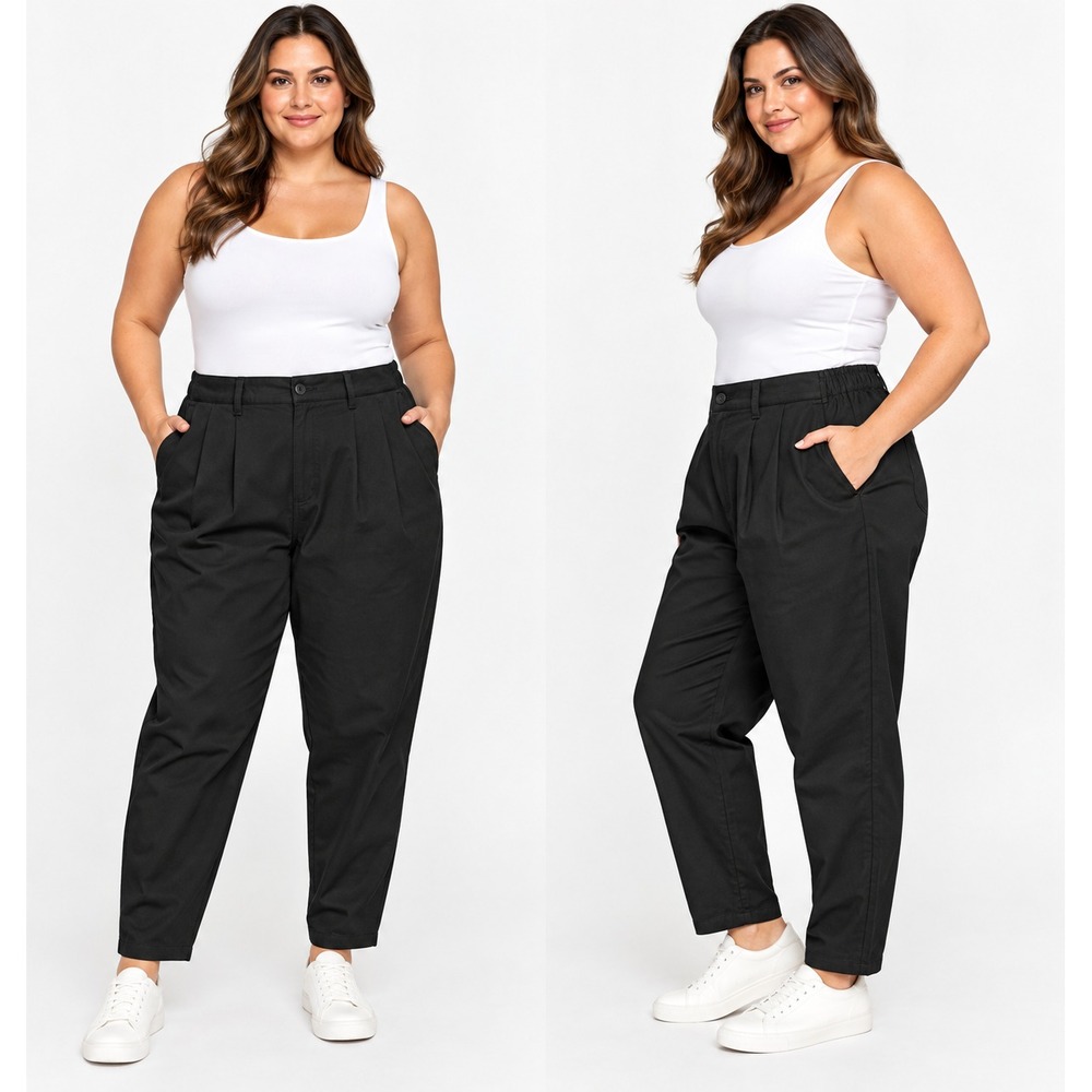 Lee Tapered Pant Relaxed Fit 24W L NWT Black Side Elastic Pleated Career Long